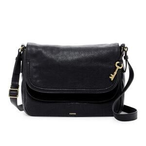 FOSSIL Peyton Pebbled Leather Double Flap Crossbody Bag